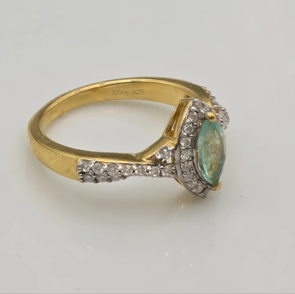 NWOT Genuine Ethiopian Emerald and Moissanite Halo Ring Size 7 - Picture 3 of 12